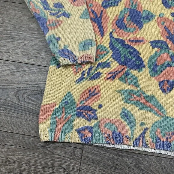 Vintage Country Shop Autumn‎ Leaves Sweater Women's S/M Yellow Pastel Abstract - Picture 4 of 7